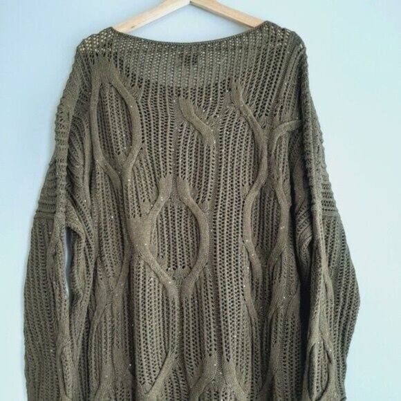 CREA CONCEPT Cable Knit Sweater Tunic Drop Shoulders Relaxed Fit Sz L - Picture 7 of 11